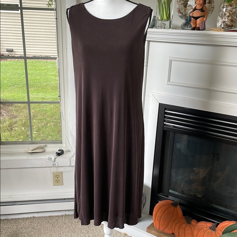 Eileen Fisher Petite Sleeveless Brown Dress with Jacket